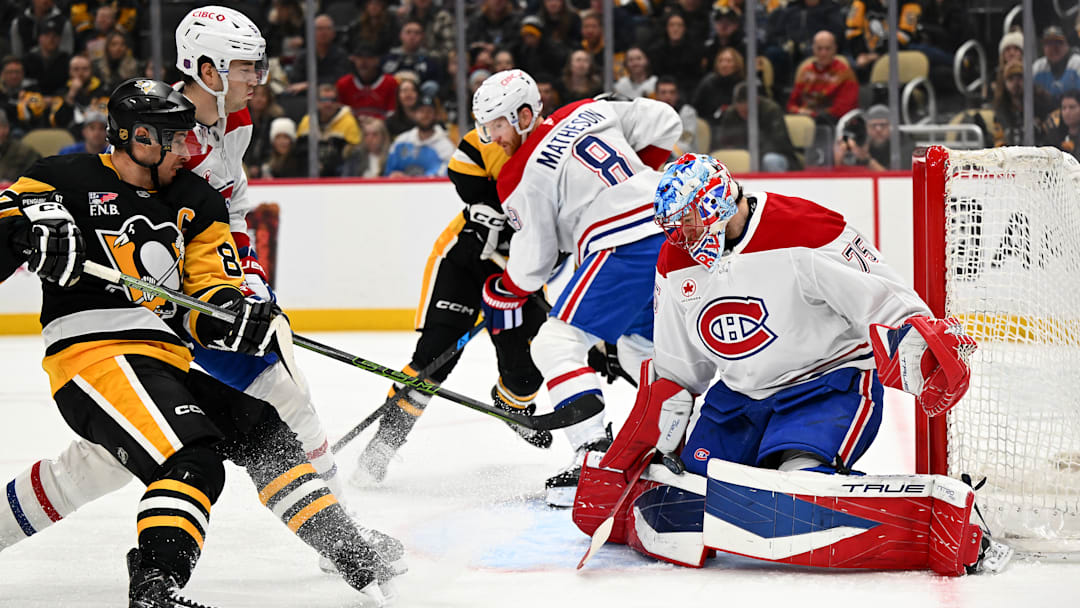 Jakub Dobes & Sidney Crosby | Montreal Canadiens v Pittsburgh Penguins
