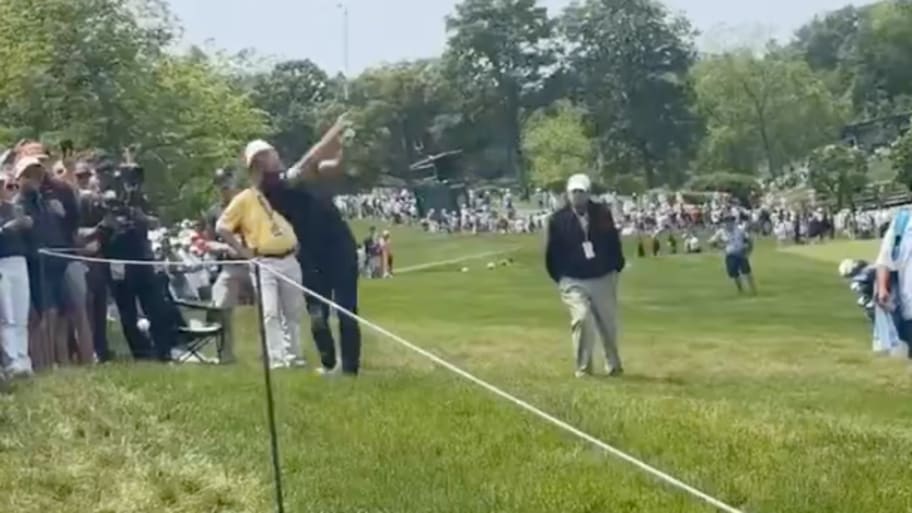 Jordan Spieth's errant shot thankfully didn't hit anyone, but it was pretty close! | @Marc_Condon
