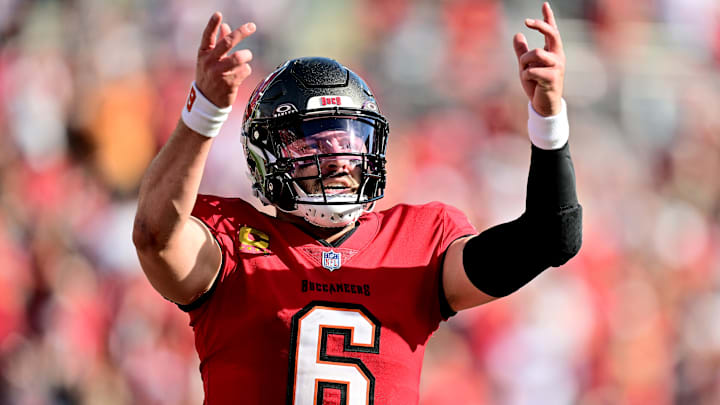 Tampa Bay Buccaneers QB Baker Mayfield will be without two key players in Week 8's game against the Saints.