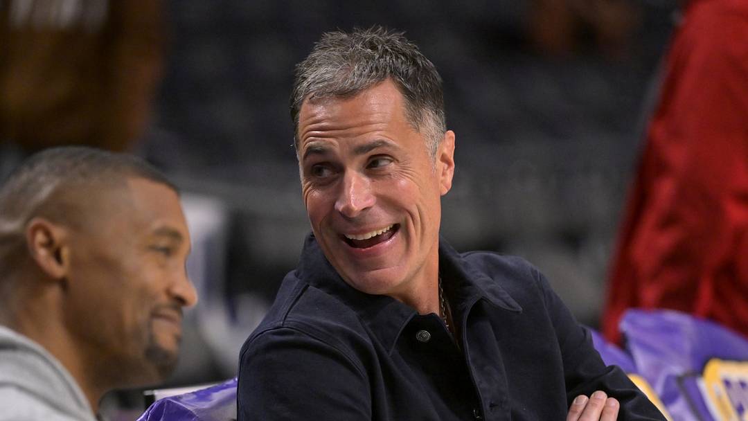 Nov 21, 2024; Los Angeles, California, USA; Los Angeles Lakers general manager Rob Pelinka, right, talks with Leroy Sims, director of player performance & health, prior to the game against the Orlando Magic at Crypto.com Arena. Mandatory Credit: Jayne Kamin-Oncea-Imagn Images Nov 21, 2024; Los Angeles, California, USA; Los Angeles Lakers general manager Rob Pelinka, right, talks with Leroy Sims, director of player performance & health, prior to the game against the Orlando Magic at Crypto.com Arena. Mandatory Credit: Jayne Kamin-Oncea-Imagn Images