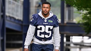 Jun 9, 2025; Foxborough, MA, USA; New England Patriots cornerback Marcus Jones (25) walks to the practice fields at Gillette Stadium. Mandatory Credit: Eric Canha-Imagn Images