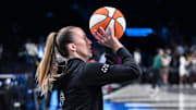 New York Liberty guard Sabrina Ionescu (20) warms up before a game against the Seattle Storm at Barclays Center. 