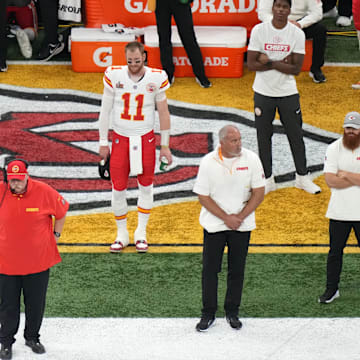Feb 9, 2025; New Orleans, LA, USA; Kansas City Chiefs head coach Andy Reid before Super Bowl LIX against the Philadelphia Eagles at Caesars Superdome. Mandatory Credit: Kirby Lee-Imagn Images