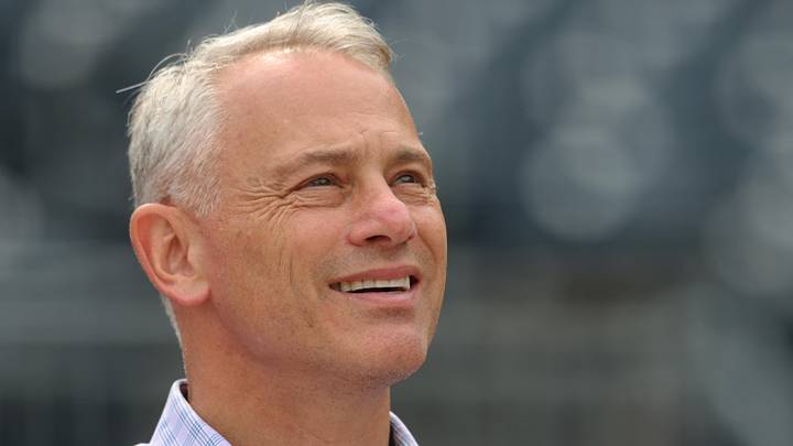 May 26, 2026; Pittsburgh, Pennsylvania, USA;  Chicago Cubs president of baseball operations Jed Hoyer observes batting practice before the Pittsburgh Pirates host the Cubs  at PNC Park. Mandatory Credit: Charles LeClaire-Imagn Images