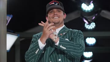 LSU Tigers offensive lineman Will Campbell is selected by the New England Patriots as the number four pick in the first round of the 2025 NFL Draft at Lambeau Field.