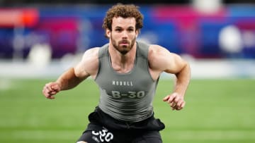 Feb 29, 2024; Indianapolis, IN, USA; North Carolina State linebacker Payton Wilson (LB30) works out during the 2024 NFL Combine at Lucas Oil Stadium. Mandatory Credit: Kirby Lee-USA TODAY Sports