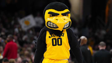 Apr 7, 2024; Cleveland, OH, USA; Iowa Hawkeyes mascot Herkey during the 2024 NCAA Tournament Women's Final Four championship game against the South Carolina Gamecocks at Rocket Mortgage FieldHouse.  Mandatory Credit: Kirby Lee-Imagn Images
