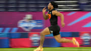 North Carolina running back Omarion Hampton during the 2025 NFL Combine.