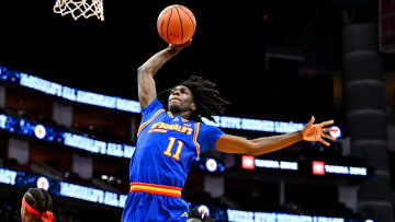 Apr 2, 2024; Houston, TX, USA; McDonald's All American East forward Ian Jackson (11) dunks the ball during the first half against the McDonald's All American West at Toyota Center. Mandatory Credit: Maria Lysaker-USA TODAY Sports