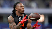 Ohio State running back Quinshon Judkins (RB18) during the 2025 NFL Combine at Lucas Oil Stadium. 