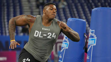 Feb 29, 2024; Indianapolis, IN, USA; Louisiana State defensive lineman Maason Smith (DL24) works out