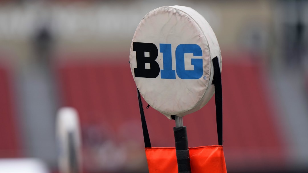 Nov 11, 2023; Madison, Wisconsin, USA;  General view of the Big Ten logo during warmups prior to the game between the Northwestern Wildcats and Wisconsin Badgers at Camp Randall Stadium. Mandatory Credit: Jeff Hanisch-USA TODAY Sports