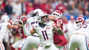 Dec 28, 2023; San Antonio, TX, USA;  Arizona Wildcats quarterback Noah Fifita (11) throws a pass in the first half against the Oklahoma Sooners at Alamodome. Mandatory Credit: Daniel Dunn-USA TODAY Sports