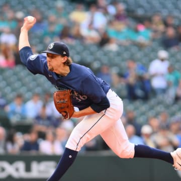 Seattle Mariners starting pitcher Logan Gilbert (36) pitches to the Chicago White Sox during the first inning at T-Mobile Park on June 10.