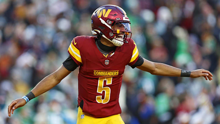 Daniels celebrates after throwing a touchdown against the Eagles