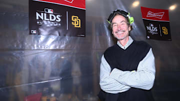 Oct 15, 2022; San Diego, California, USA; San Diego Padres owner Peter Seidler celebrates defeating the Los Angeles Dodgers during game four of the NLDS for the 2022 MLB Playoffs at Petco Park. Mandatory Credit: Orlando Ramirez-Imagn Images