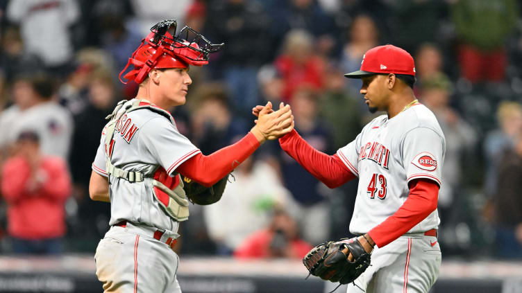 Tyler Stephenson and Alexis Diaz of the Cincinnati Reds.