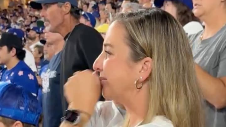 Kershaw's wife Ellen looks on as the Dodgers ace makes history. 