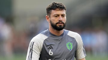 Aug 31, 2024; Portland, Oregon, USA; Seattle Sounders FC midfielder Joao Paulo (6) looks on before the match against the Portland Timbers at Providence Park. Mandatory Credit: Soobum Im-Imagn Images