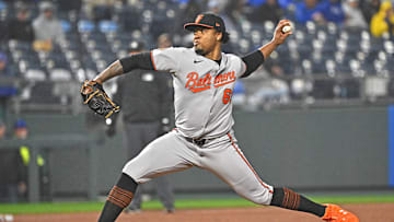 Apr 4, 2025; Kansas City, Missouri, USA;  Baltimore Orioles relief pitcher Gregory Soto (65) throws a pitch in the fifth inning against the Kansas City Royals at Kauffman Stadium. Mandatory Credit: Peter Aiken-Imagn Images