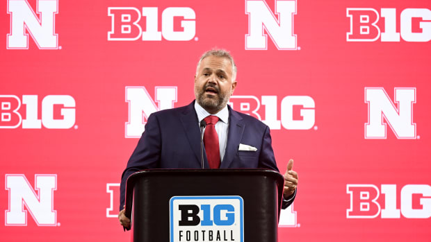 Jul 24, 2024; Indianapolis, IN, USA;  Nebraska Cornhuskers head coach Matt Rhule speaks to the media during the Big 10 footba