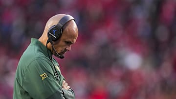 Baylor Bears head coach Dave Aranda works the sideline during the game against the Cincinnati Bearcats in the second half at Nippert Stadium