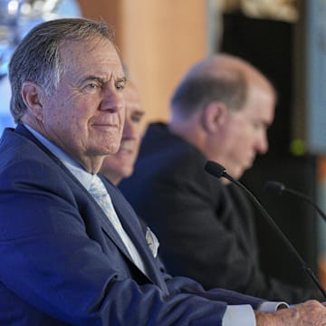 Dec 12, 2024; Chapel Hill, NC, USA; North Carolina Tar Heels head coach Bill Belichick answers questions during a press conference at Loudermilk Center for Excellence. Mandatory Credit: Jim Dedmon-Imagn Images