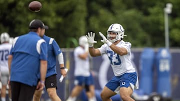 Jul 29, 2021; Westfield, IN, United States; Indianapolis Colts tight end Kylen Granson (83) at Grand