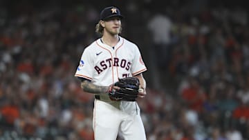 May 24, 2025; Houston, Texas, USA; Houston Astros relief pitcher Josh Hader (71) reacts after a pitch during the ninth inning against the Seattle Mariners at Daikin Park. Mandatory Credit: Troy Taormina-Imagn Images