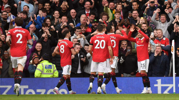 Jadon Sancho celebrates a goal for Manchester United after coming off the bench against Leicester