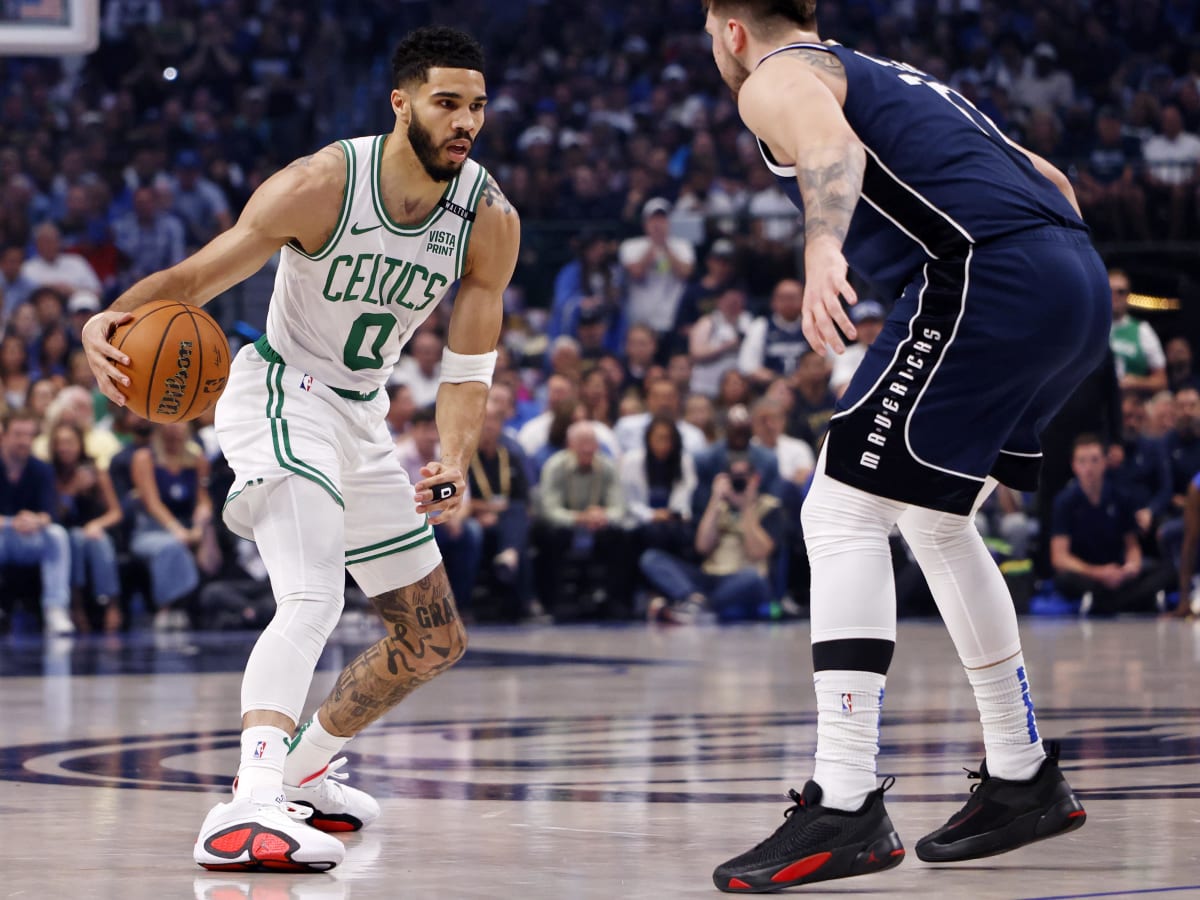 Jayson Tatum Rocks Red Cement Jordan Sneakers in NBA Finals