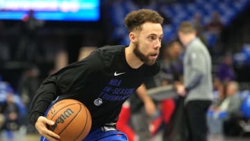 Dec 4, 2023; Sacramento, California, USA; Sacramento Kings guard Jordan Ford (31) warms up before the game against the New Orleans Pelicans at Golden 1 Center. Mandatory Credit: Darren Yamashita-USA TODAY Sports