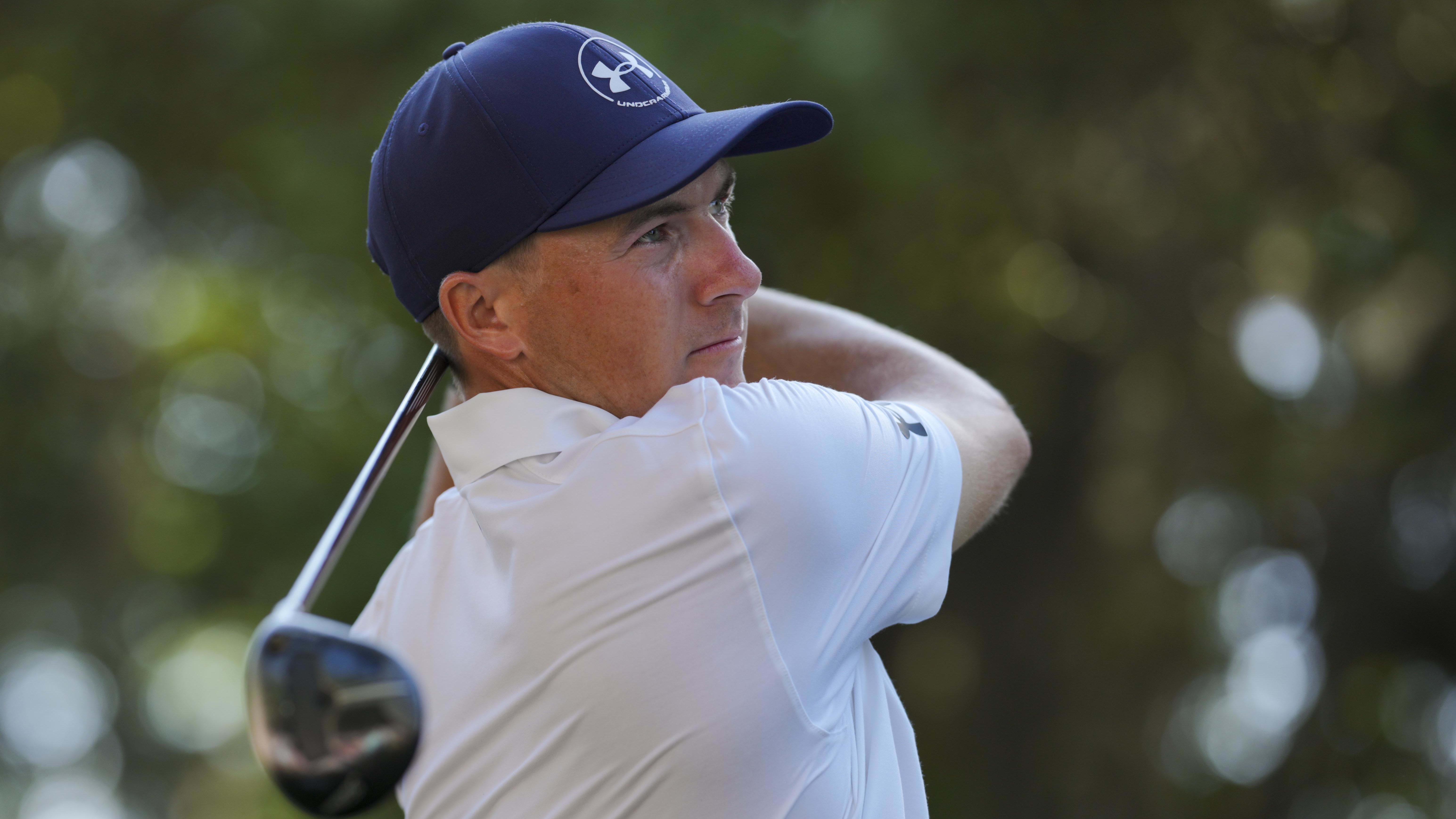 Jordan Spieth plays his shot from the 16th tee at the 2024 RBC Heritage.