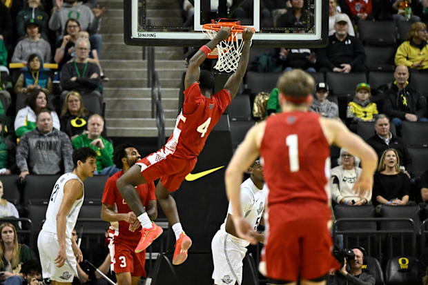 Nebraska Cornhuskers forward Juwan Gary (4) dunks the ball during the first half against the Oregon Ducks.