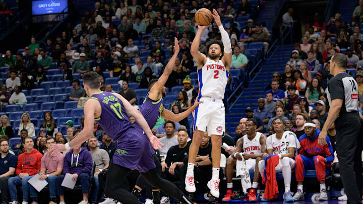 Mar 17, 2025; New Orleans, Louisiana, USA; Detroit Pistons guard Cade Cunningham (2): Matthew Hinton-Imagn Images