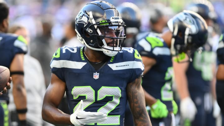 Aug 10, 2023; Seattle, Washington, USA; Seattle Seahawks cornerback Tre Brown (22) during warmups prior to the game at Lumen Field. Mandatory Credit: Steven Bisig-USA TODAY Sports