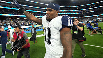 Dallas Cowboys linebacker Micah Parsons (11) leaves the field after the game against the Los Angeles Chargers at SoFi Stadium.