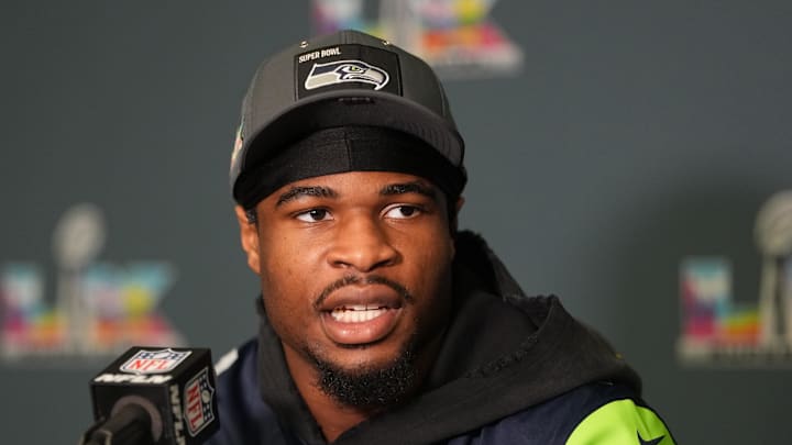 Seattle Seahawks safety Nick Emmanwori talks to media members