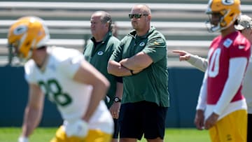 Green Bay Packers offensive coordinator Adam Stenavich is shown during organized team activities Wednesday, May 29, 2024 in Green Bay, Wisconsin.