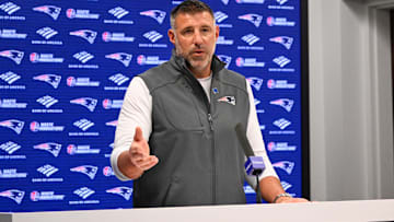 New England Patriots head coach Mike Vrabel speaks to the media during a press conference at Gillette Stadium.
