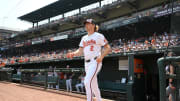 Jul 14, 2024; Baltimore, Maryland, USA;  Baltimore Orioles shortstop Gunnar Henderson (2) enters the field before the game against the New York Yankees at Oriole Park at Camden Yards. Mandatory Credit: James A. Pittman-USA TODAY Sports