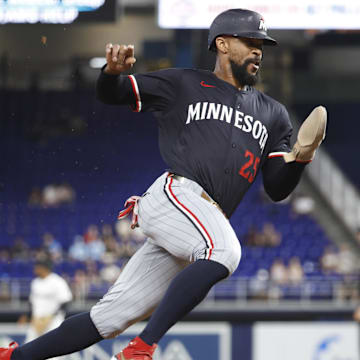 Minnesota Twins center fielder Byron Buxton (25) heads to third base against the Miami Marlins during the first inning at loanDepot Park on July 2. 