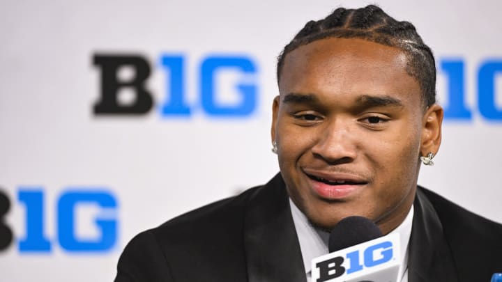 Jul 25, 2024; Indianapolis, IN, USA; Minnesota Golden Gophers running back Darius Taylor speaks to the media during the Big 10 football media day at Lucas Oil Stadium. Mandatory Credit: Robert Goddin-USA TODAY Sports