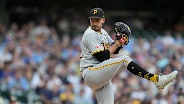 Pittsburgh Pirates starting pitcher Andrew Heaney throws a pitch against the Milwaukee Brewers.