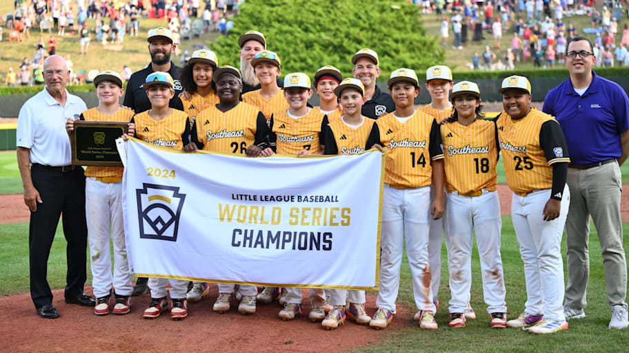The team from Lake Mary Little League in Lake Mary, Florida celebrates winning the 2024 Little League World Series. | Kyle Ross-Imagn Images