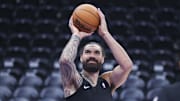 Nov 30, 2025; Salt Lake City, Utah, USA; Houston Rockets center Steven Adams (12) warms up before the game against the Utah Jazz at Delta Center. Mandatory Credit: Rob Gray-Imagn Images