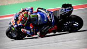 Apr 12, 2024; Austin, TX, USA; Fabio Quartararo (20) of France and Monster Energy Yamaha MotoGP during practice for the MotoGP Grand Prix of the Americas at Circuit of The Americas. Mandatory Credit: Jerome Miron-Imagn Images