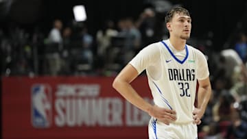 Dallas Mavericks forward Cooper Flagg looks on against the Los Angeles Lakers in the third quarter of their game at Thomas & Mack Center. 