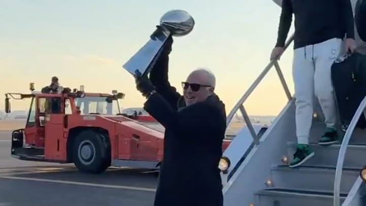 Eagles owner Jeffrey Lurie with the Lombardi Trophy. 