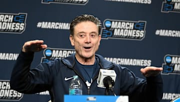 Mar 19, 2025; Providence, RI, USA; St. John's Red Storm head coach Rick Pitino speaks to the media during a press conference at Amica Mutual Pavilion. Mandatory Credit: Eric Canha-Imagn Images